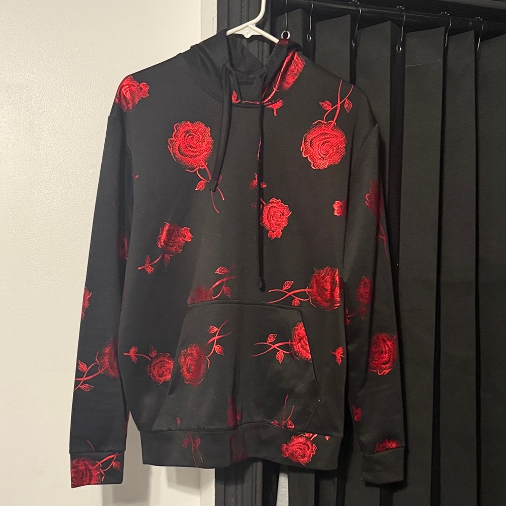 Elegant Black and Red Rose Men's Hoodie